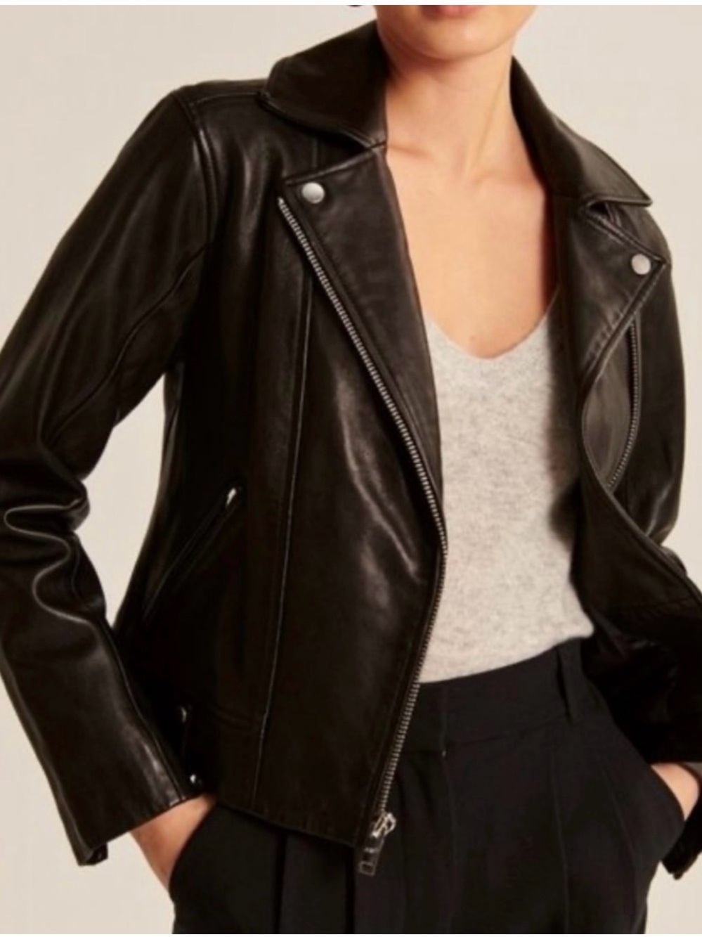 Abercrombie & Fitch Black Genuine Leather Moto Jacket